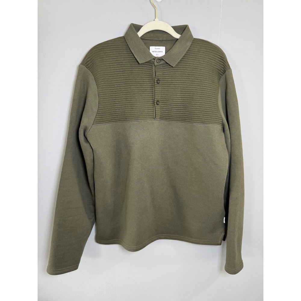 Peter Werth Magson LS Polo Shirt Mens Small‎ Olive Green Ribbed Textured Panel